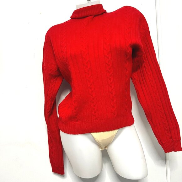 Nordstrom Town Square Wool Sweater Cable Knit Red Turtleneck Size S - Picture 1 of 8